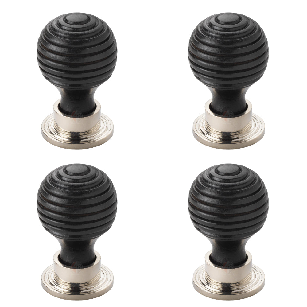 Pack of 4 ebonised polished nickel small beehive cupboard door knobs