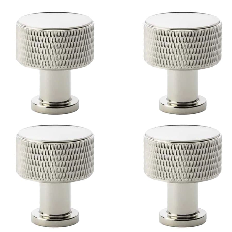 pack of small polished nickel knurled cupboard knobs