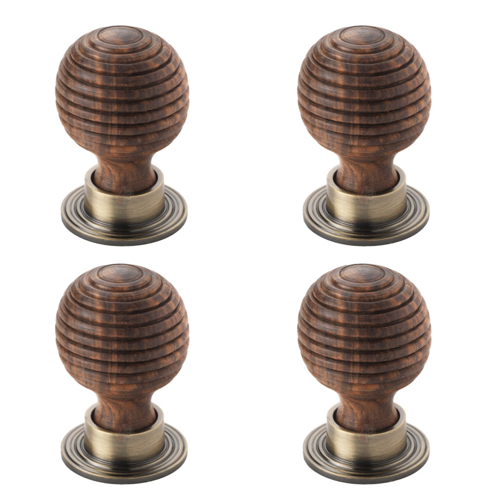 Pack of 4 small rosewood antique brass beehive cupboard door knobs