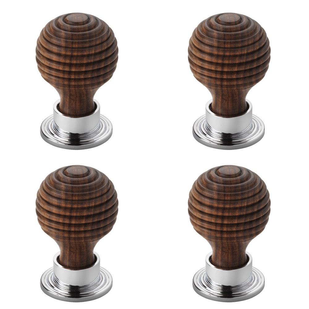 Pack of 4 small rosewood polished chrome beehive cupboard knobs