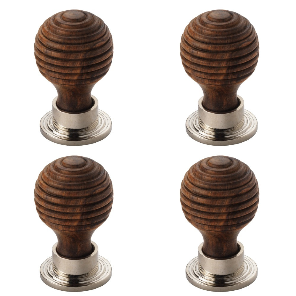 Pack of 4 small rosewood polished nickel beehive cupboard door knobs