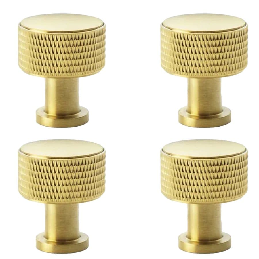 pack of 4 small satin brass knurled cupboard knobs