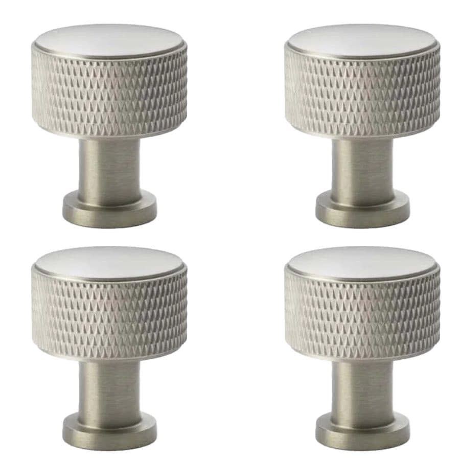 Pack of 4 small satin nickel knurled cupboard knobs