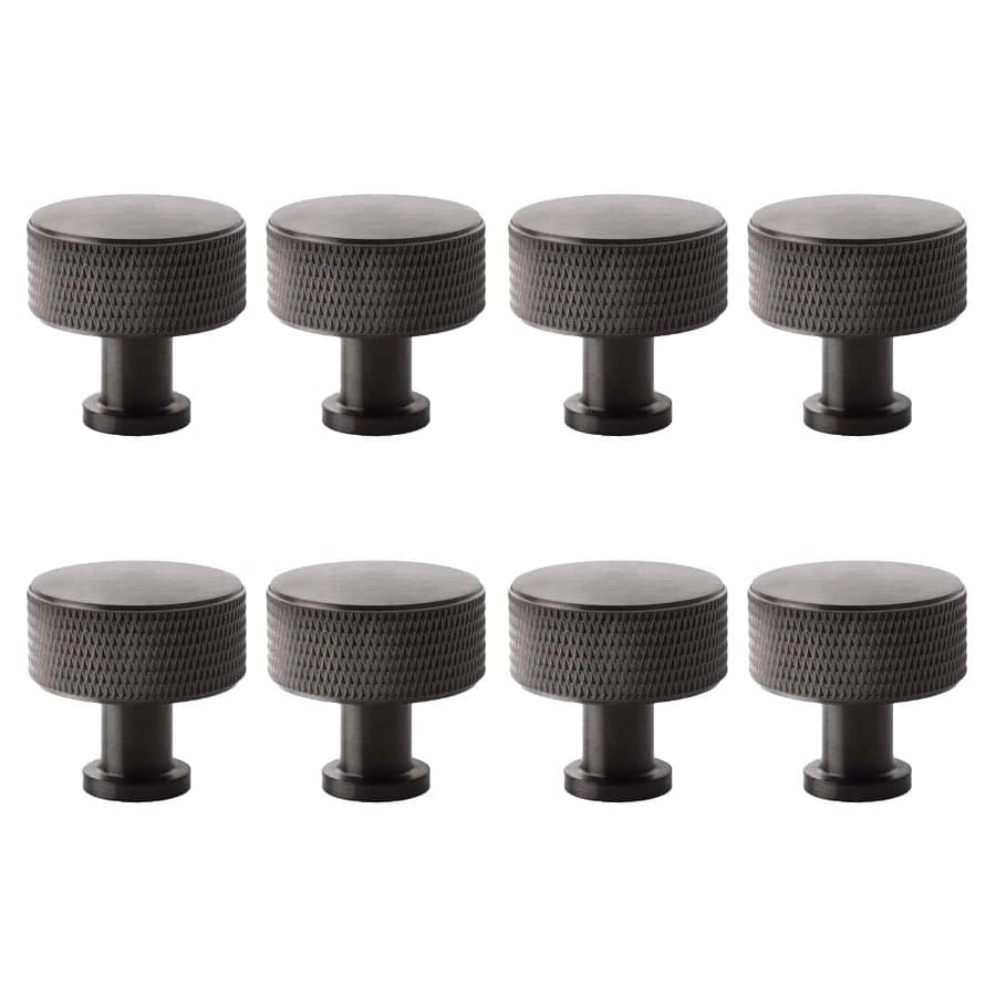 Pack of 8 large dark bronze knurled cupboard knobs