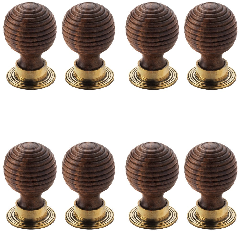 pack of 8 large rosewood aged brass beehive cupboard knobs