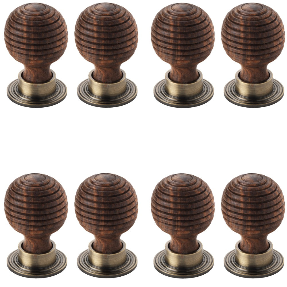 pack of 8 large rosewood beehive cupboard door knobs antique brass