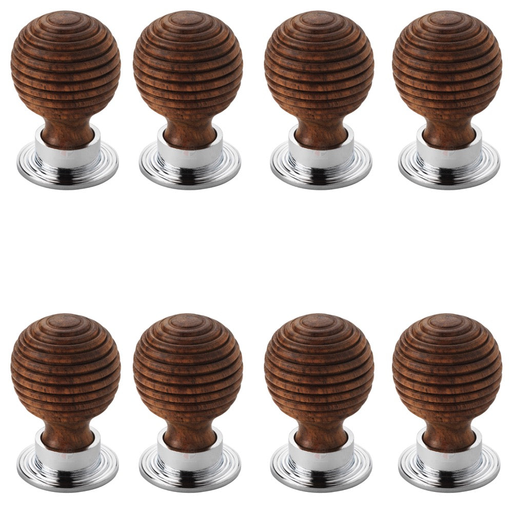 Pack of 8 large rosewood polished chrome beehive cupboard door knobs