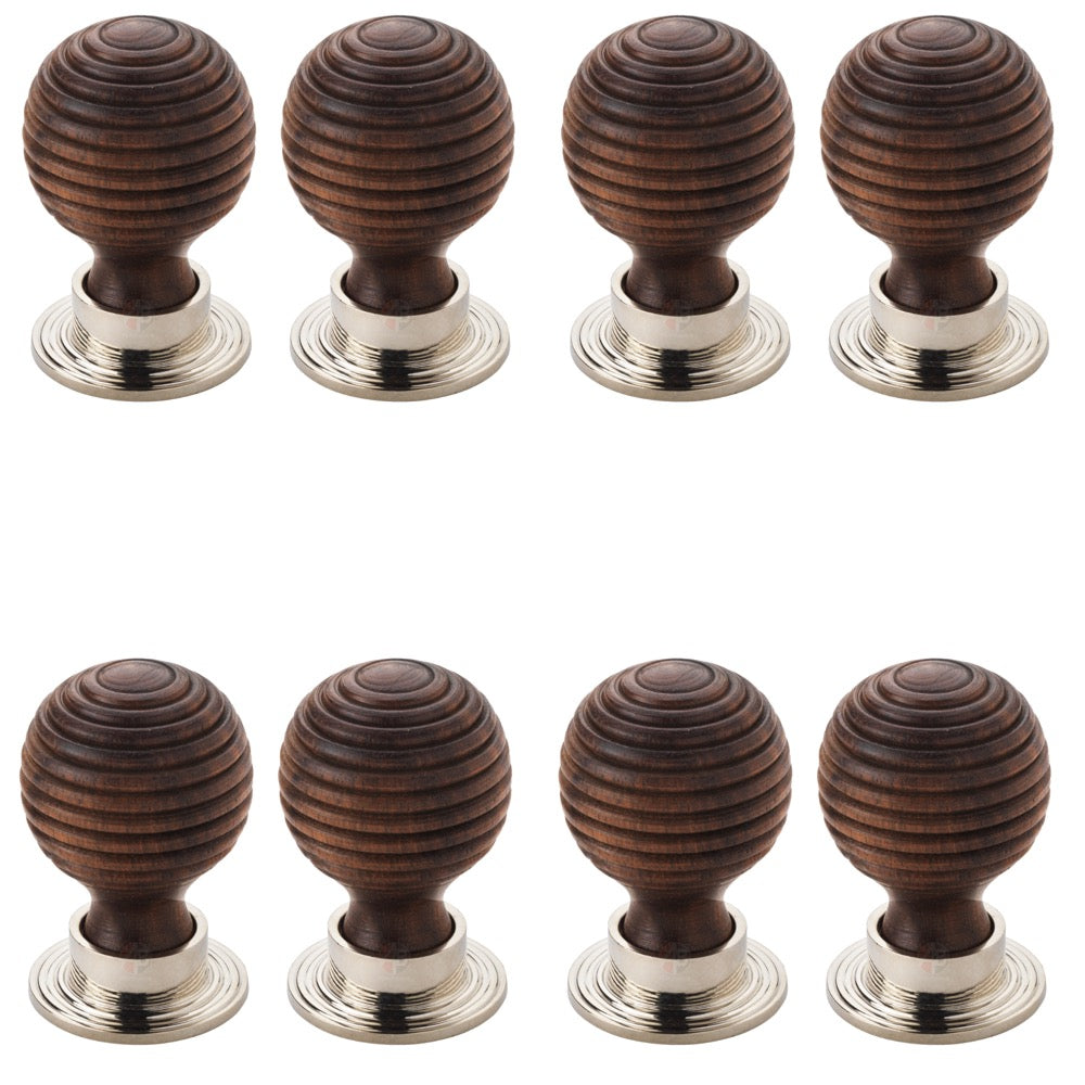 Pack of 8 Large Rosewood Polished Nickel Beehive Cupboard Knobs