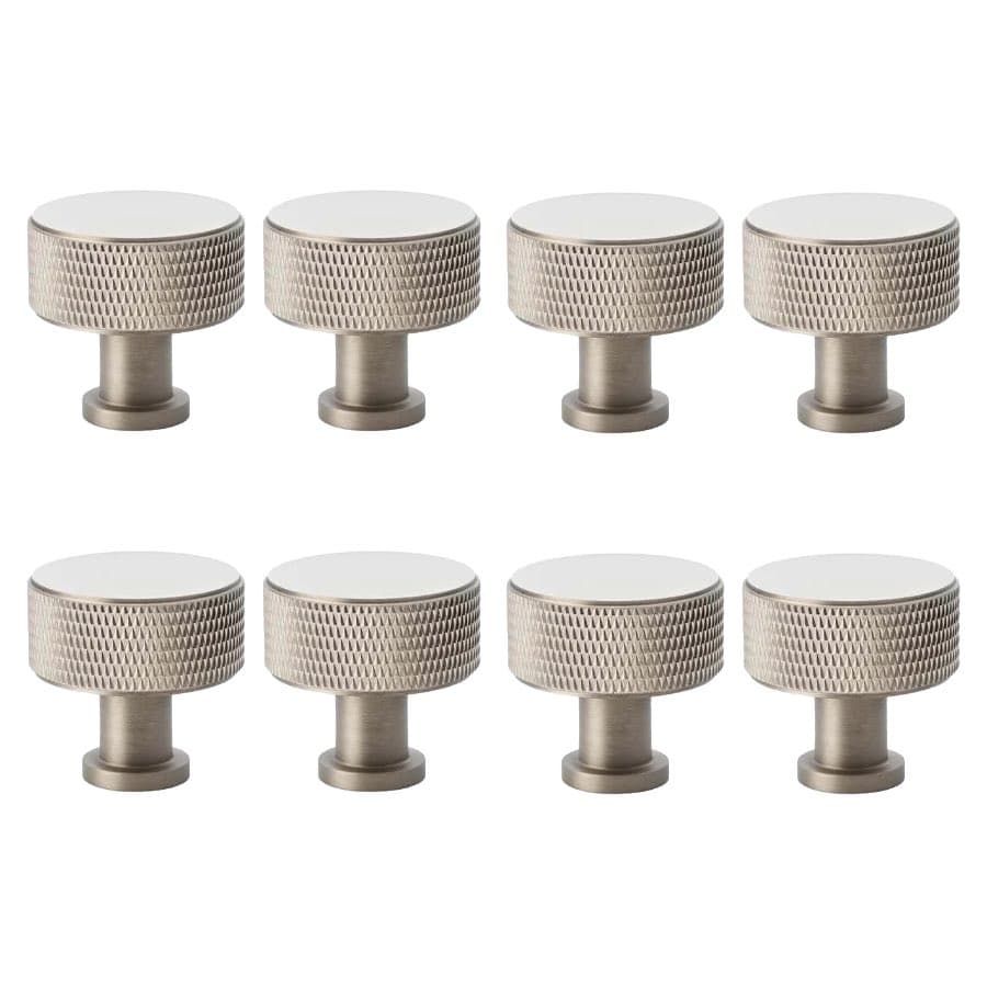 Pack of 8 large satin nickel knurled cupboard knobs