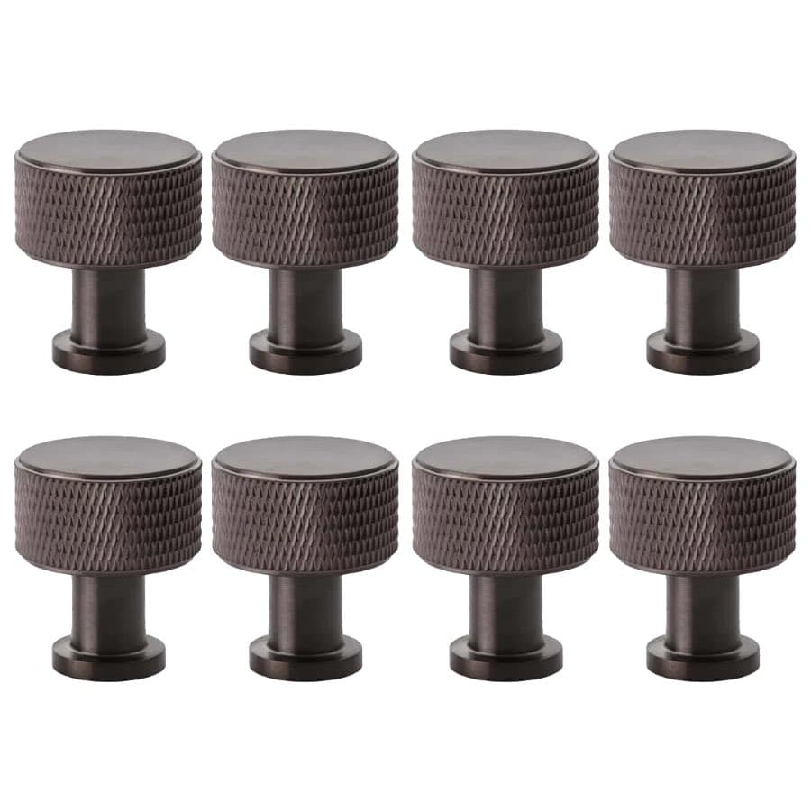 Pack of 8 small dark bronze knurled cupboard knobs