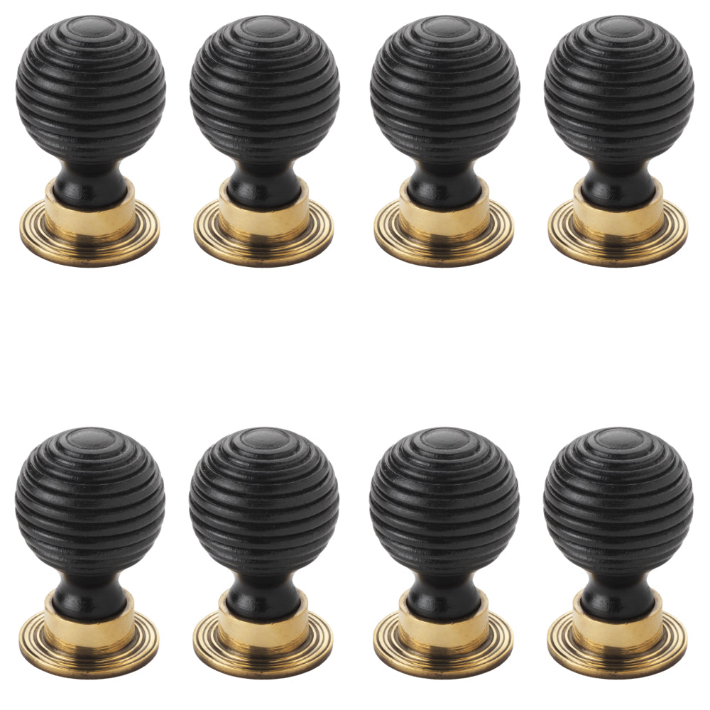 Pack of 8 small 32mm ebonised black beehive cupboard door knobs