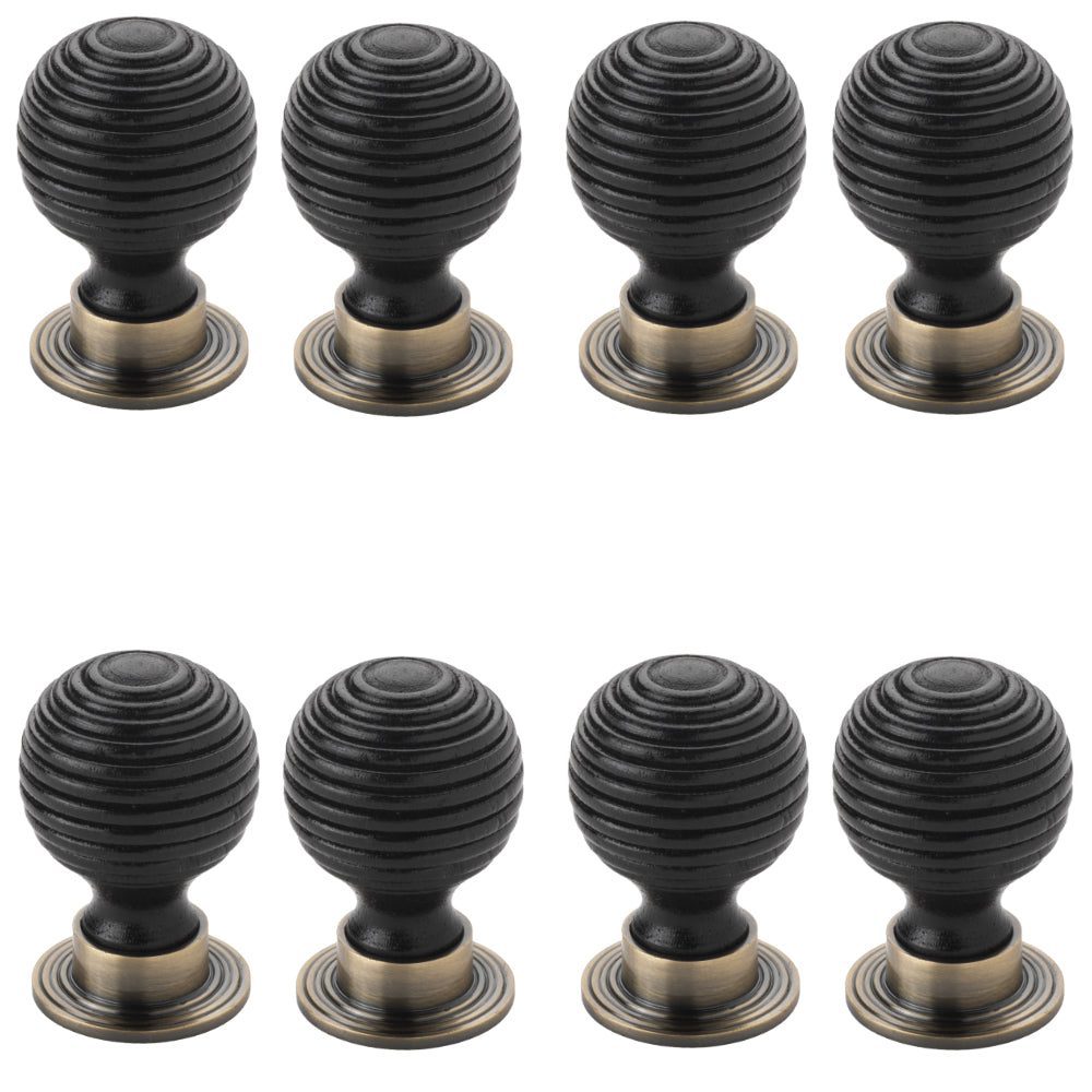 Pack of 8 small 32mm ebonised black beehive cupboard door knobs