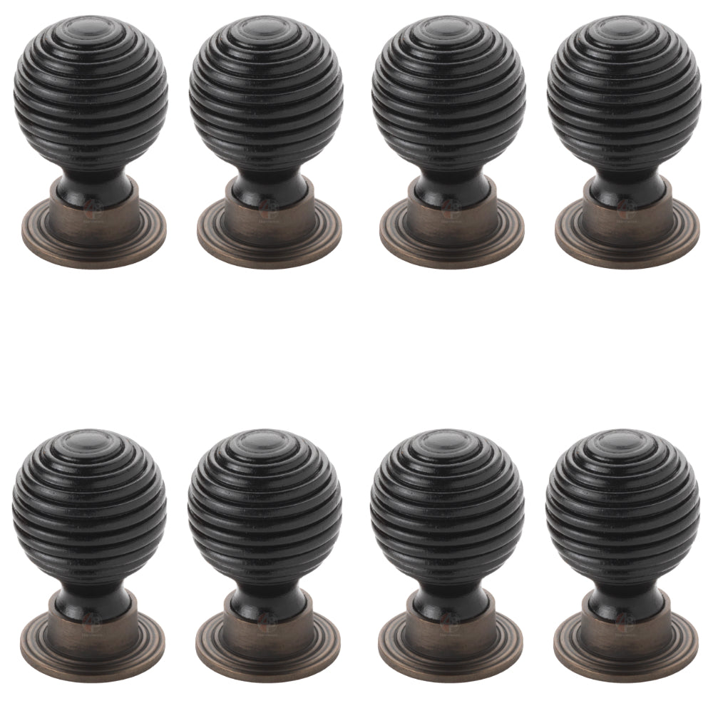 Pack of 8 small 32mm black ebonised matt antique beehive cupboard door knobs