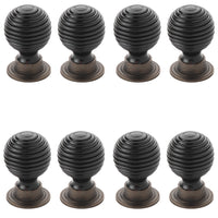 Thumbnail for Pack of 8 small 32mm black ebonised matt antique beehive cupboard door knobs