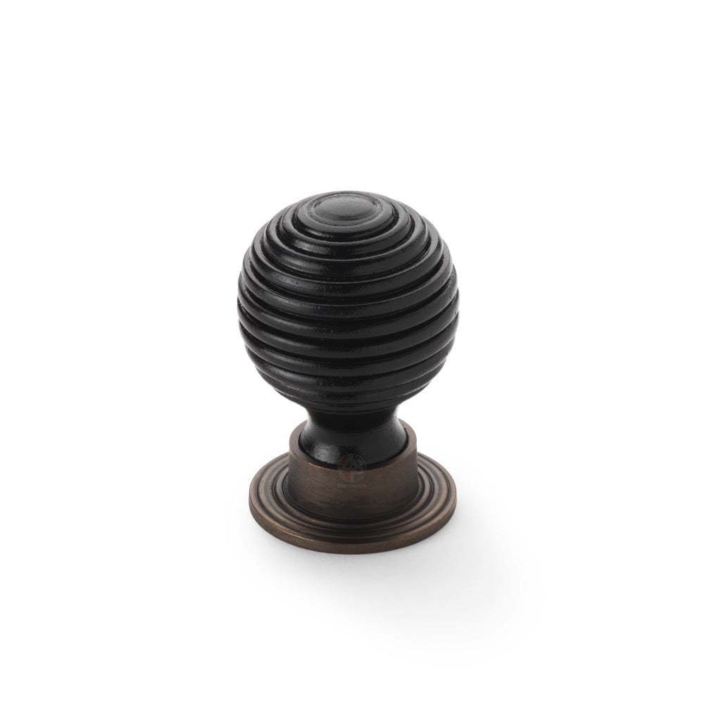 Small 32mm black ebonised matt antique beehive cupboard door knob