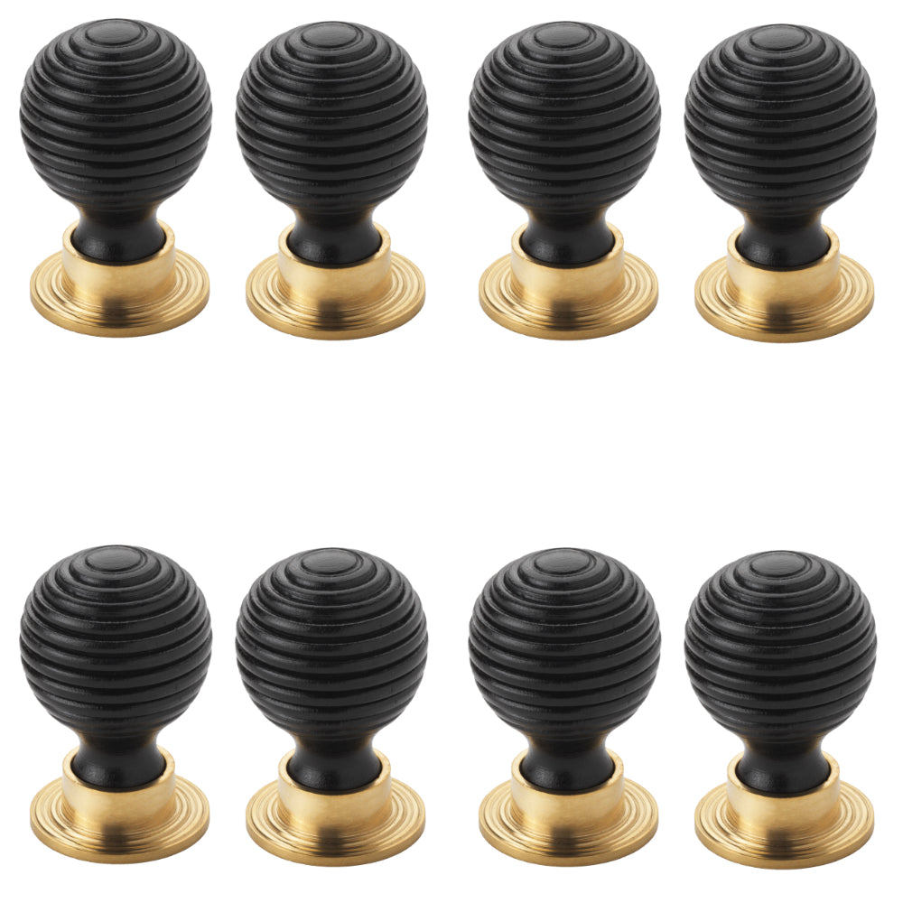 Pack of 8 32mm small ebonised black beehive cupboard door knobs