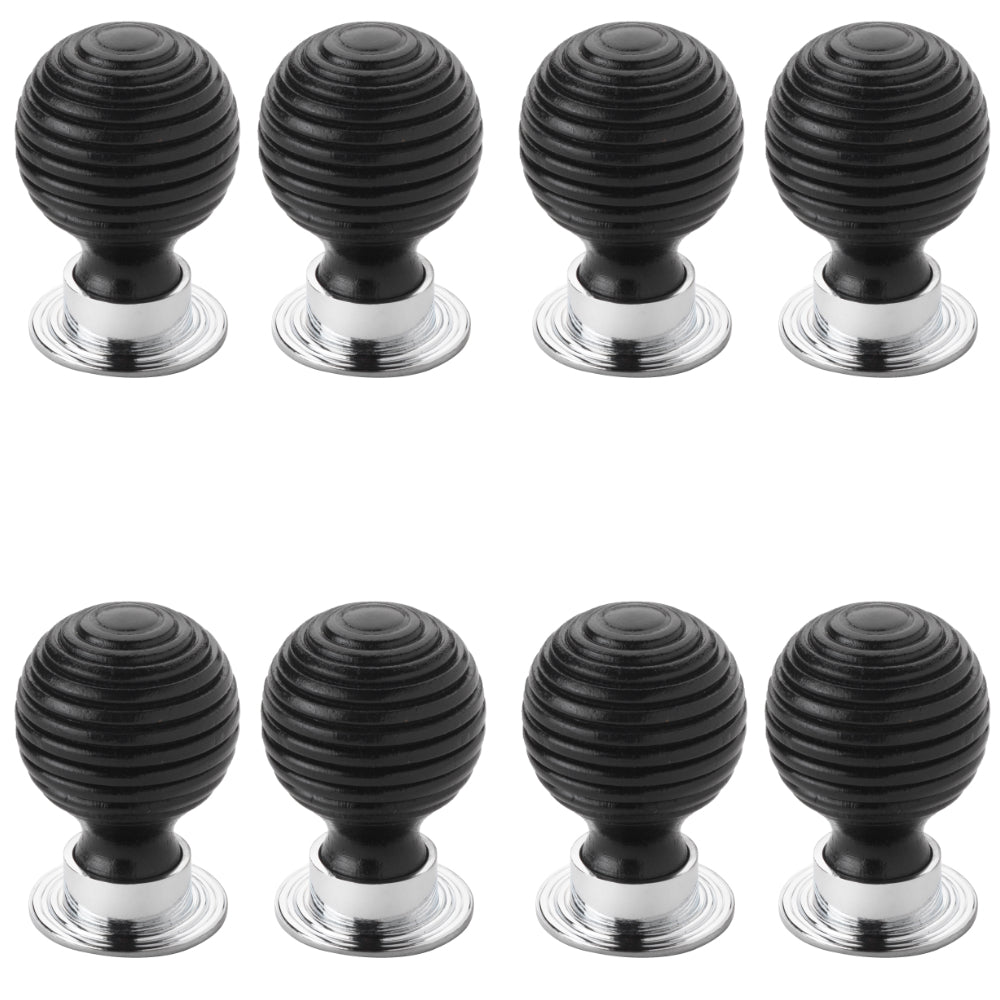 8 Pack of 32mm small ebonised black beehive cupboard door knobs