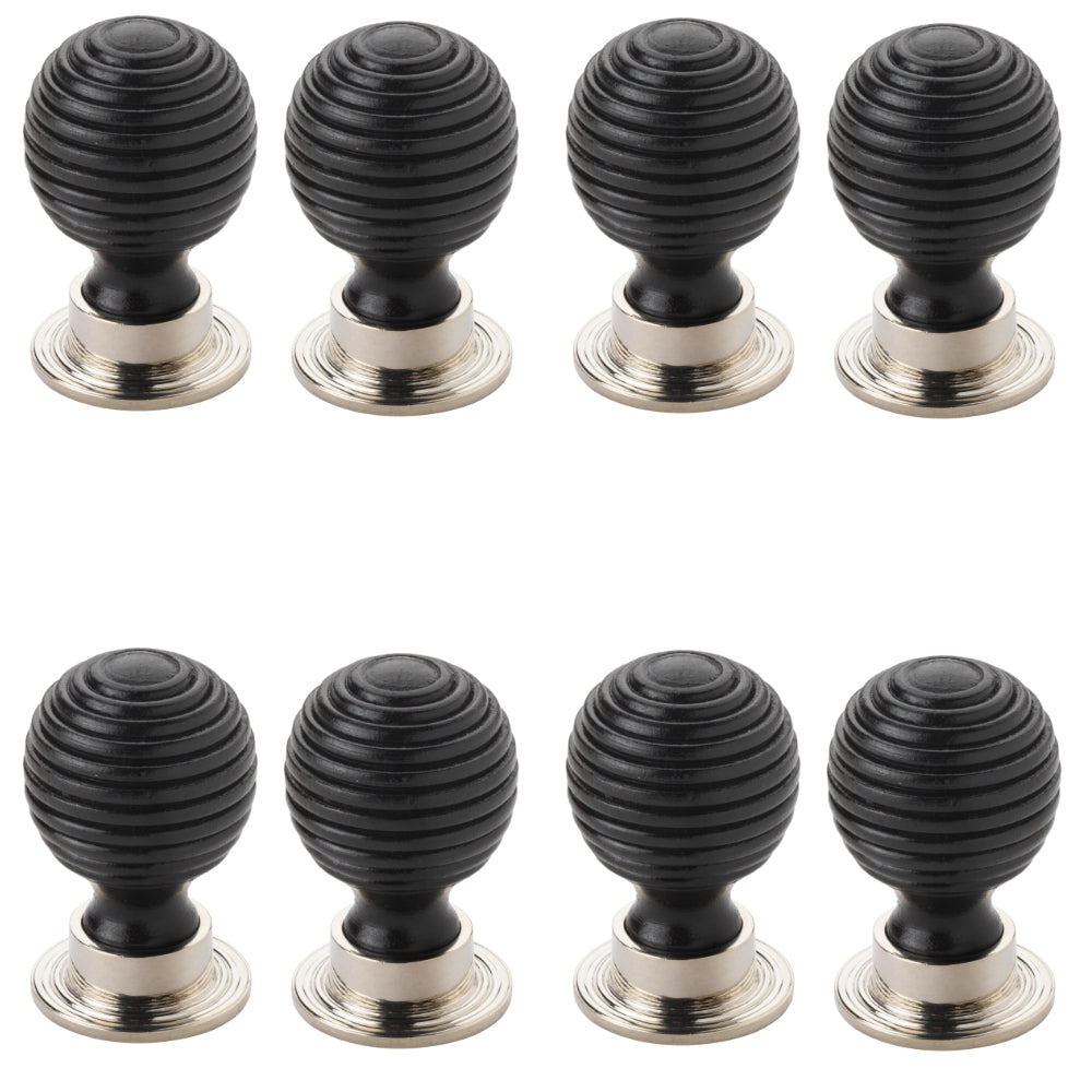 Pack of 8 small 32mm black ebonised beehive cupboard door knobs