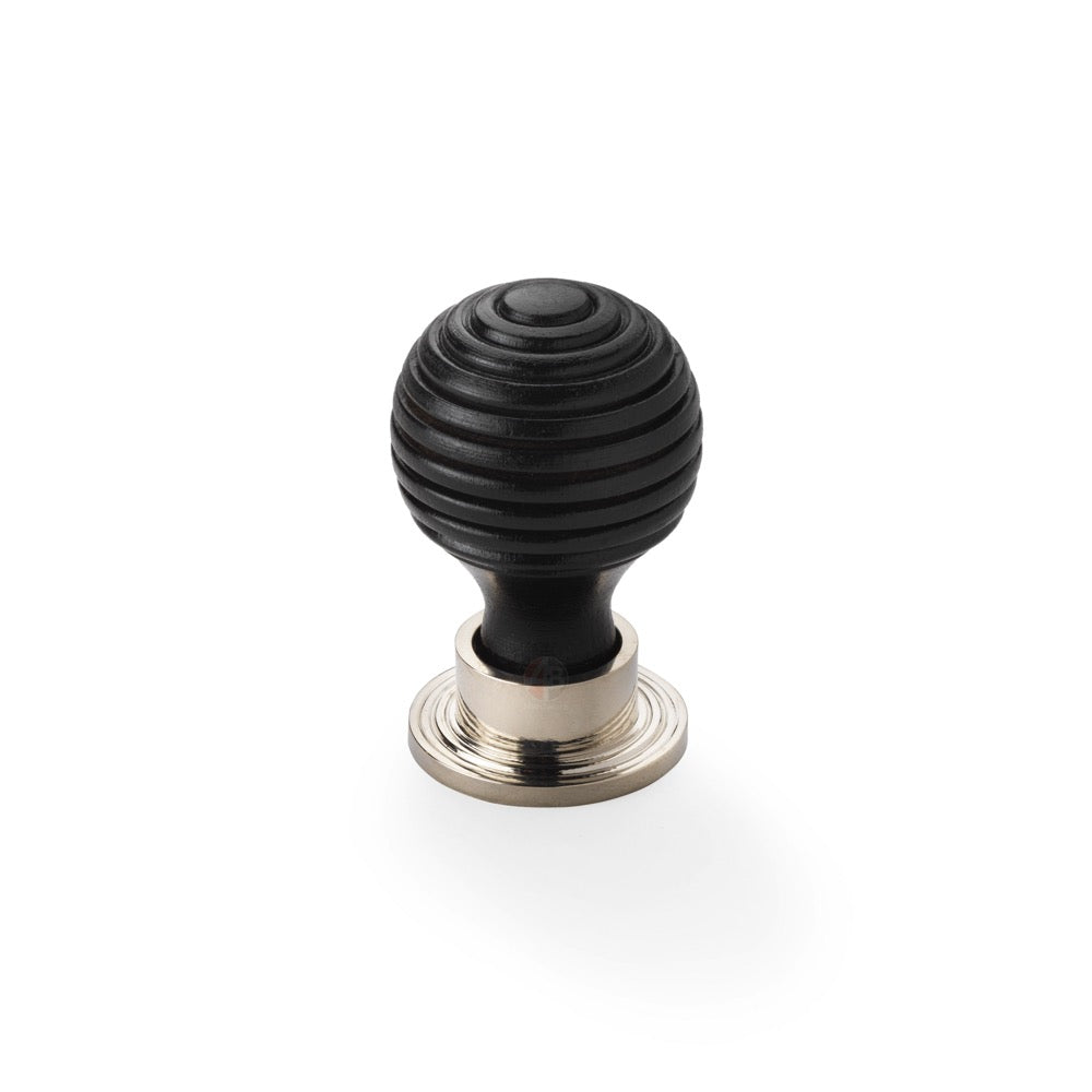 Small 32mm black ebonised beehive cupboard door knob