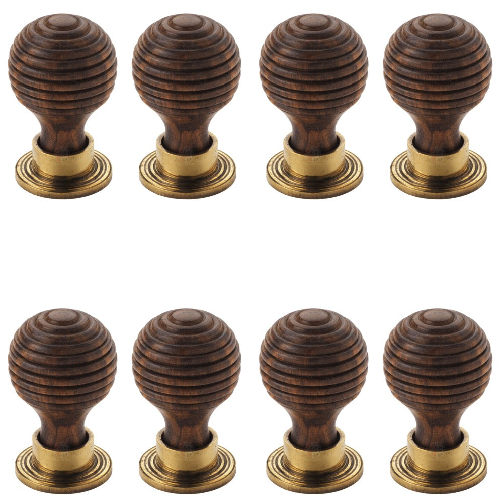 Pack of 8 Small Rosewood Aged Brass Beehive Cupboard Knobs