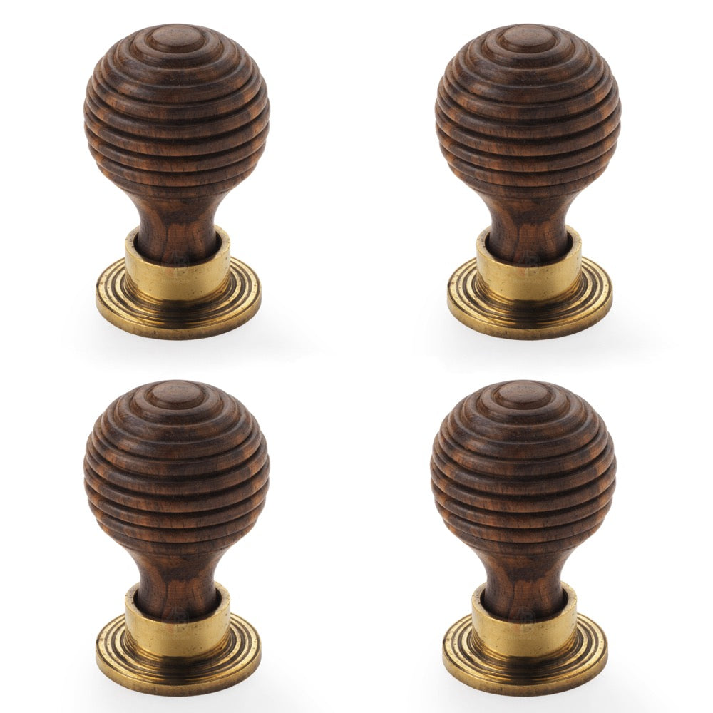 Pack of 4 small rosewood aged brass beehive cupboard door knobs