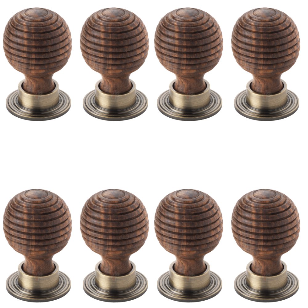 pack of 8 small rosewood antique brass beehive cupboard door knobs