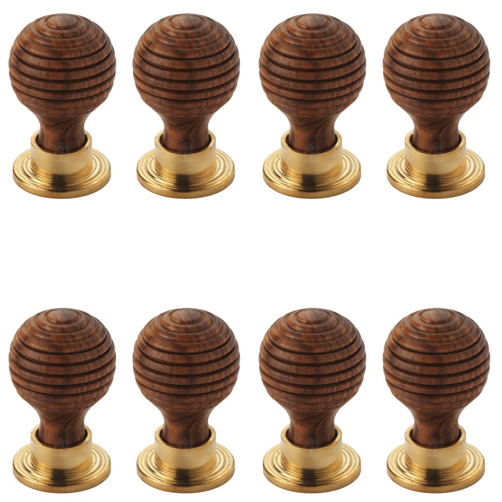 Pack of 8 Small Rosewood Polished Brass Beehive Cupboard Knobs