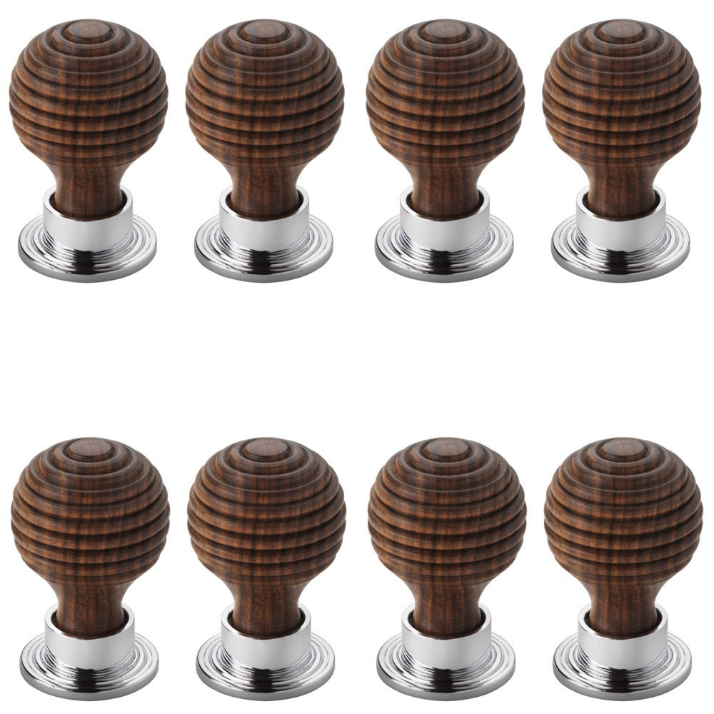 Pack of 8 Small Rosewood Polished Chrome Beehive Cupboard Knobs