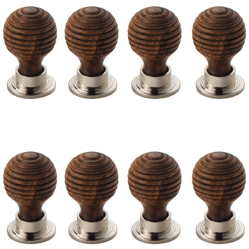 Pack of 8 Small Rosewood Polished Nickel Beehive Cupboard Knobs