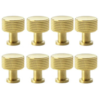 Thumbnail for Pack of 8 small satin brass knurled cupboard knobs