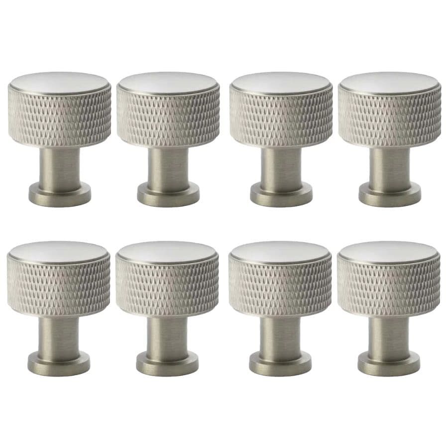 Pack of 8 small satin nickel knurled cupboard knobs