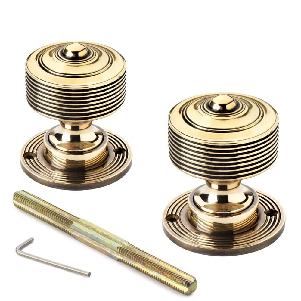 Pewter Cast Iron Cromwell Rim Lock Reeded Aged Brass Door Knobs