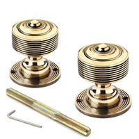 Thumbnail for Pewter Cast Iron Cromwell Rim Lock Reeded Aged Brass Door Knobs