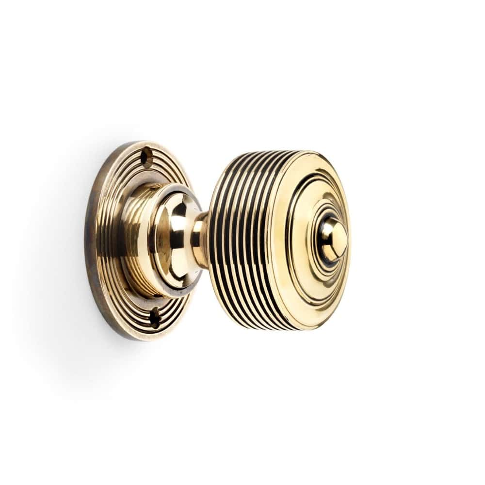 Pewter Cast Iron Cromwell Rim Lock Reeded Aged Brass Door Knobs