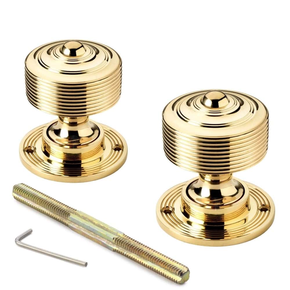 Pewter Cast Iron Cromwell Rim Lock Reeded Polished Brass Door Knobs