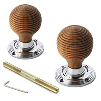 Thumbnail for Pewter Cast Iron Cromwell Rim Lock Teak Wood Polished Chrome Beehive Door Knobs