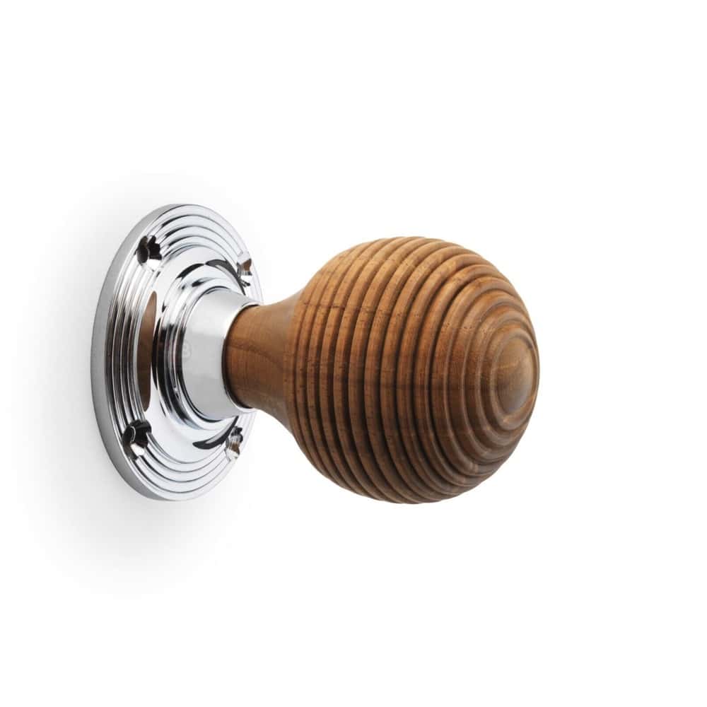 Pewter Cast Iron Cromwell Rim Lock Teak Wood Polished Chrome Beehive Door Knobs