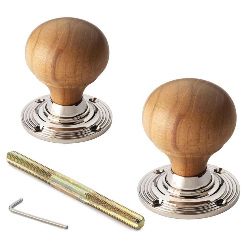 Pewter Cast Iron Cromwell Rim Lock Teak Wood Polished Nickel Bun Door Knobs