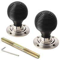 Thumbnail for Pewter Cast Iron Davenport Rim Lock Ebonised Wood Nickel Beehive Door Knobs