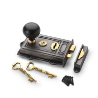 Thumbnail for Pewter Cast Iron Davenport Rim Lock Ebony Polished Brass Bun Door Knobs