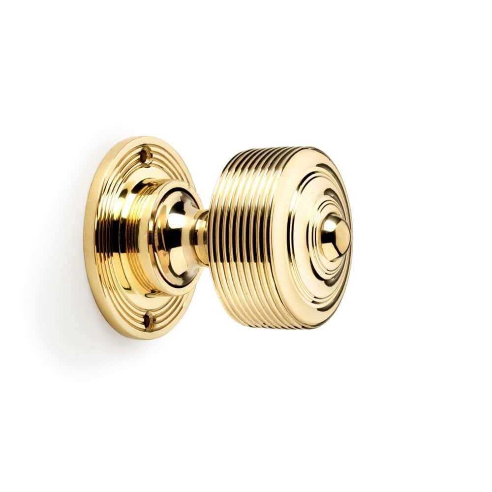 Pewter Cast Iron Davenport Rim Lock Reeded Solid Brass Door Knobs