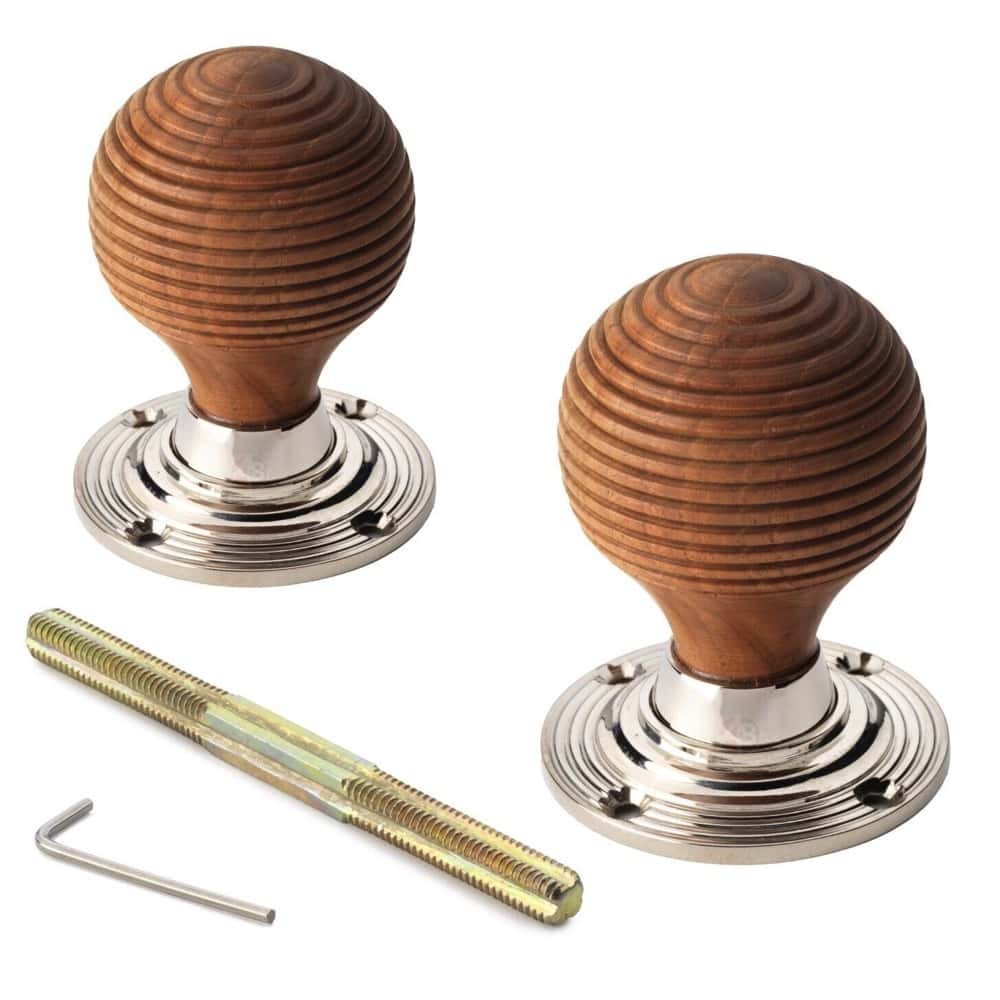 Pewter Cast Iron Davenport Rim Lock Teak Wood Polished Nickel Beehive Door Knobs