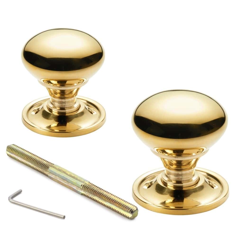 Pewter Cast Iron Regency Rim Lock 50mm Polished Brass Mushroom Door Knobs