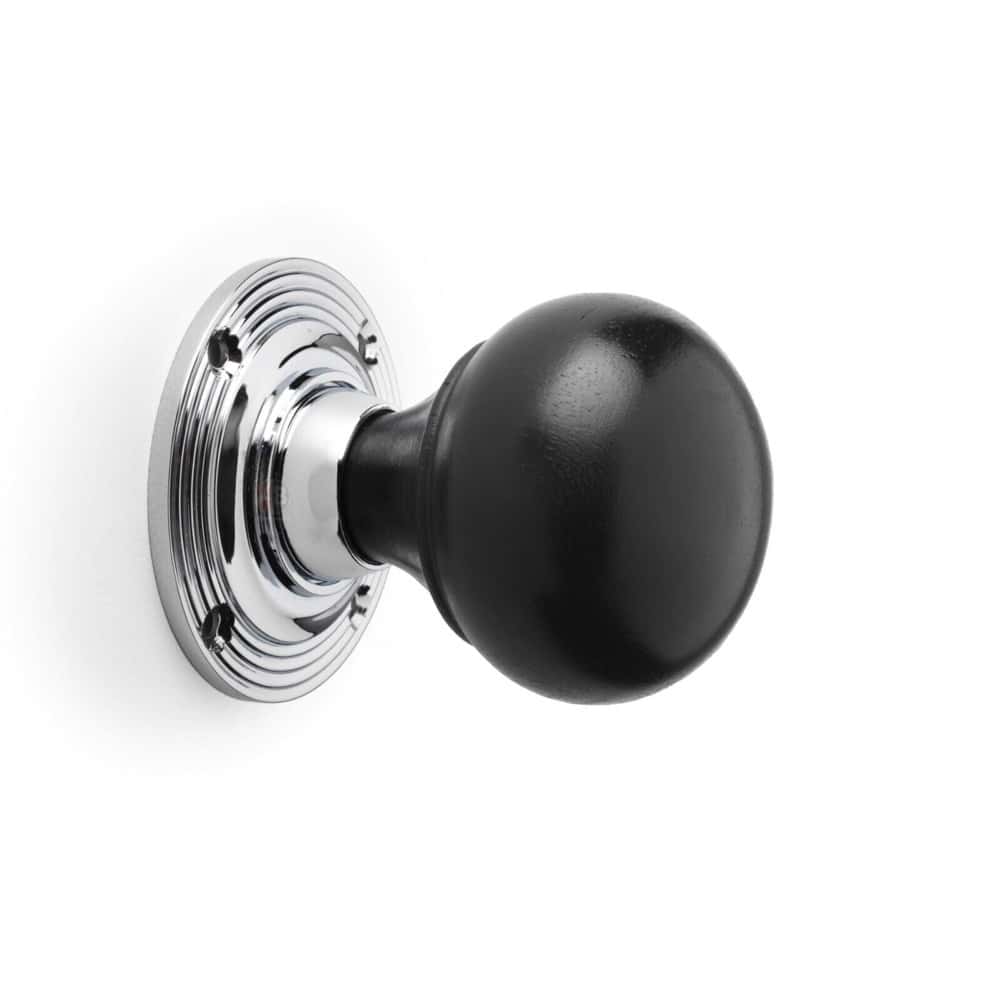 Pewter Cast Iron Regency Rim Lock Ebonised Polished Chrome Bun Door Knobs