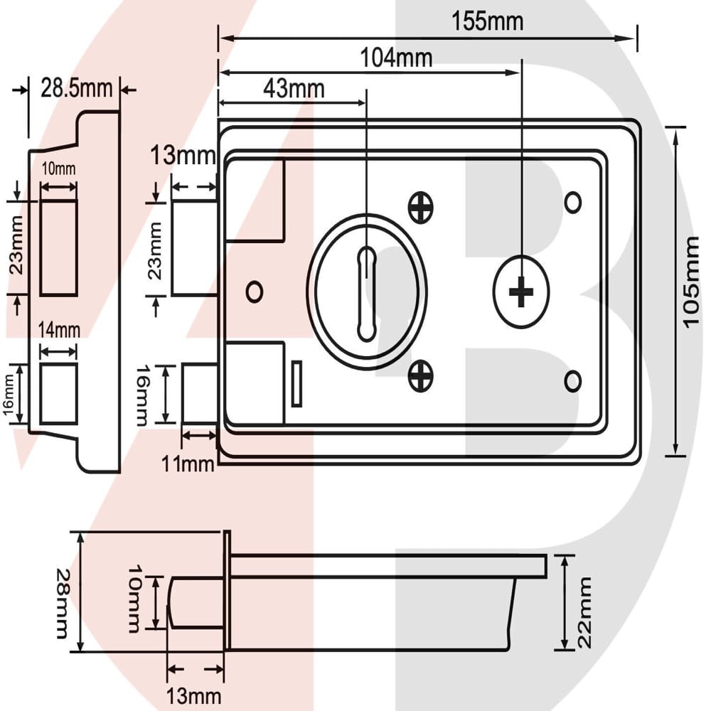 Pewter Flanged Rim Lock