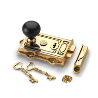 Thumbnail for Polished Brass Davenport Rim Lock Ebonised Polished Brass Bun Door Knobs