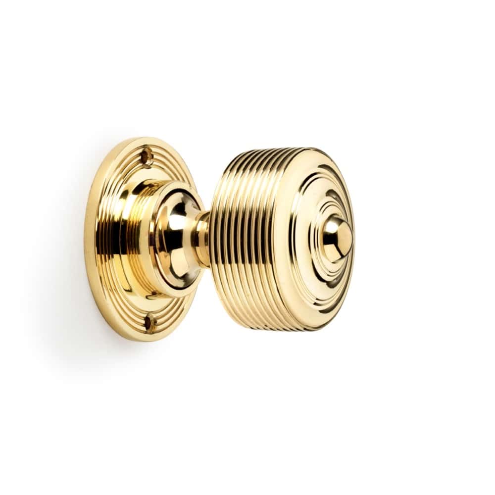 Polished Brass Davenport Rim Lock Polished Brass Reeded Door Knobs