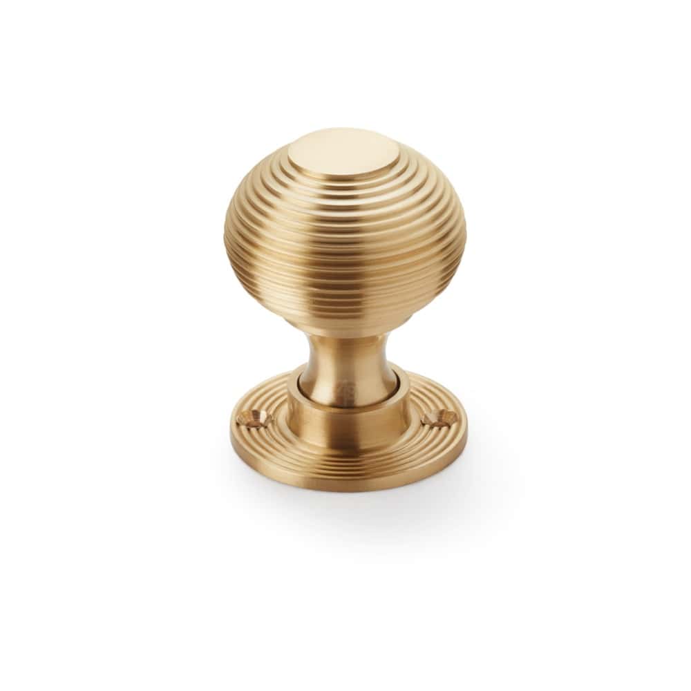 Polished Brass Davenport Rim Lock Solid Satin Brass Beehive Door Knobs