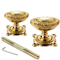 Thumbnail for Small Victorian Gothic Rim Lock Polished Brass Floral Oval Door Knobs