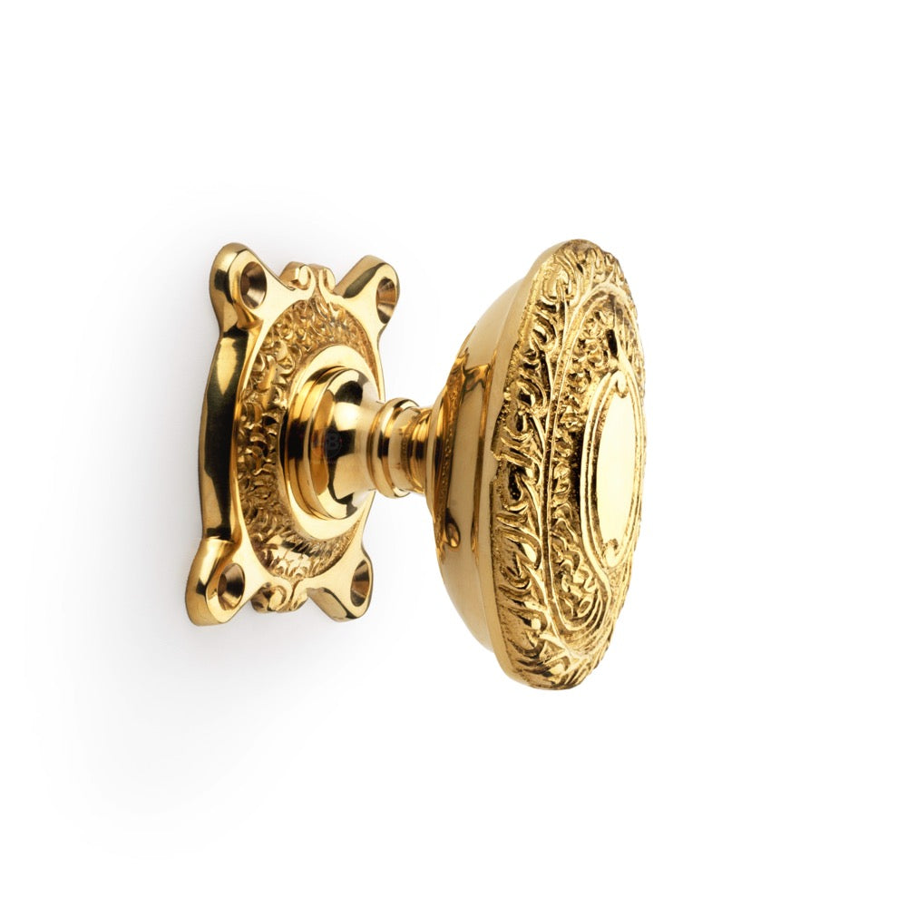 Polished Brass Floral Oval Door Knobs